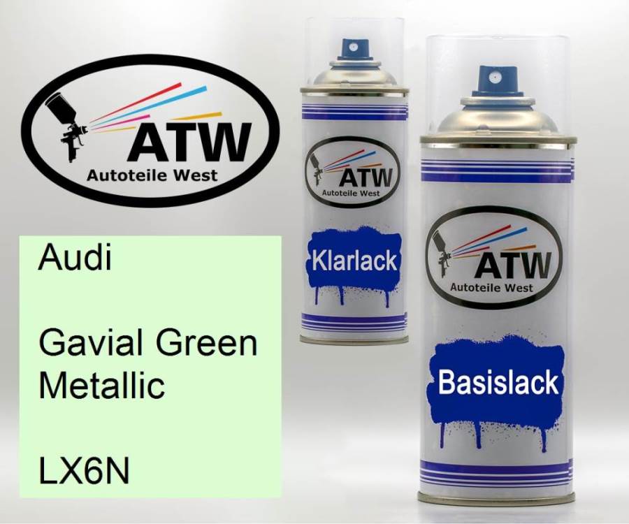 Audi, Gavial Green Metallic, LX6N: 400ml Sprühdose + 400ml Klarlack - Set, von ATW Autoteile West.